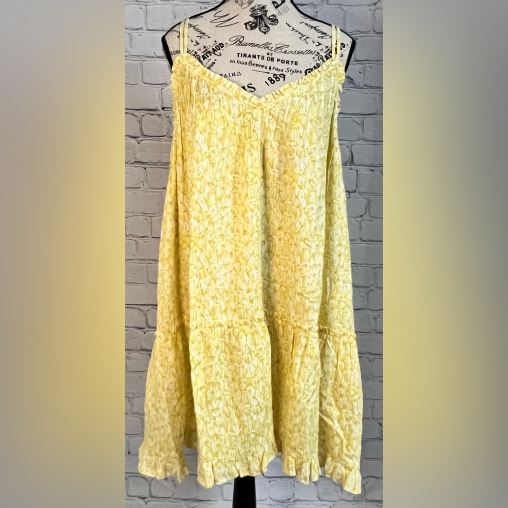 Universal Thread Yellow/White Spaghetti Strap V-Neck Ruffle Midi Dress Size XXL